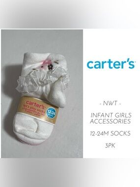🆕CARTER’S - 12/24M - NWT - 3PK - INFANT GIRLS FRILLY SOCKS